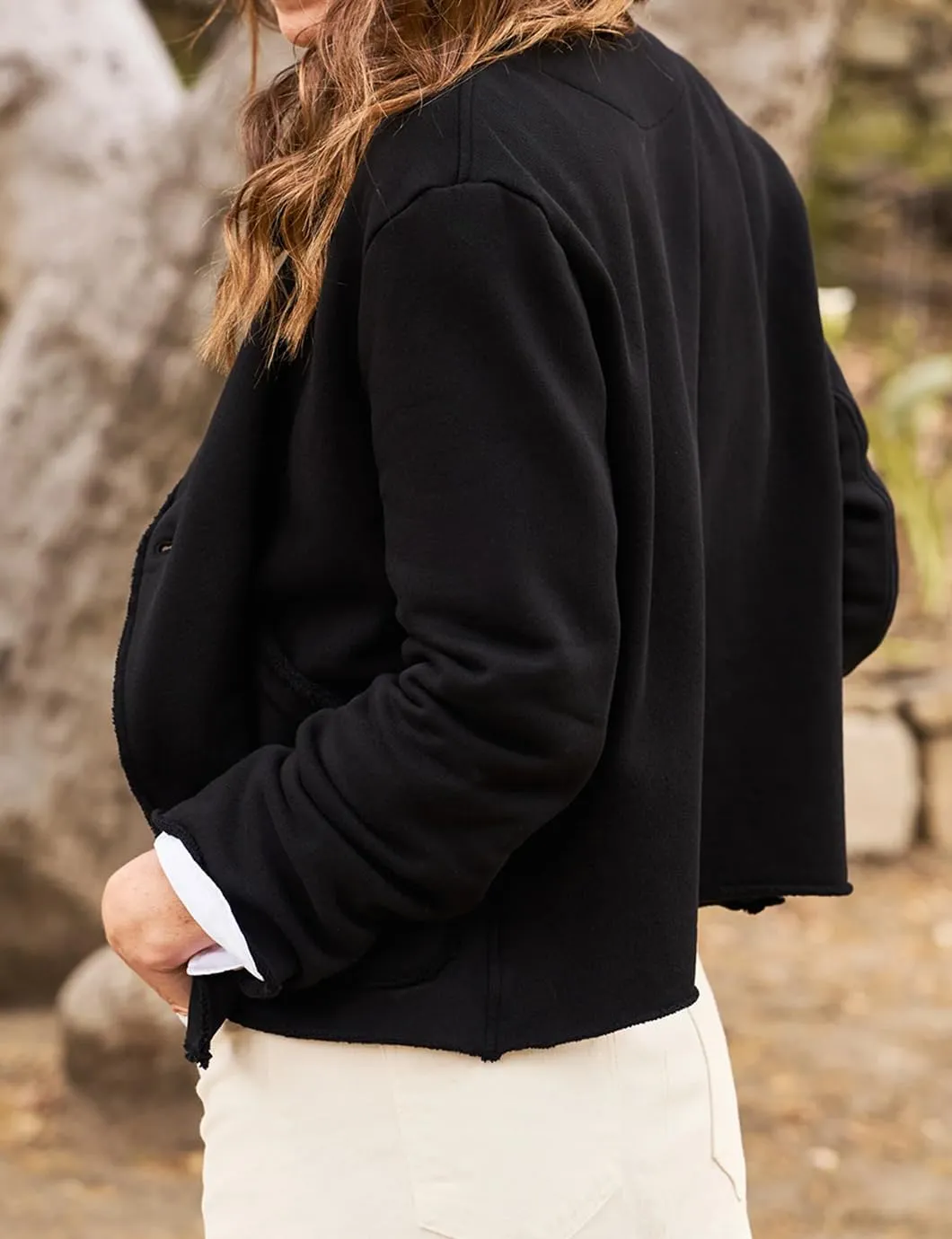 Women's Cropped Pea Coat Notched Lapel Double Breasted Trench Overcoat Blazer Jacket with Pockets