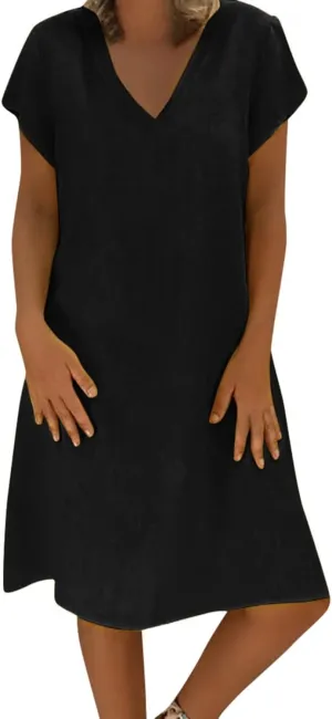 Womens Dresses Short Sleeve V Neck Cute Sun Dress T Shirts Knee Length Casual Dresses Fashion Plus Size Sundresses