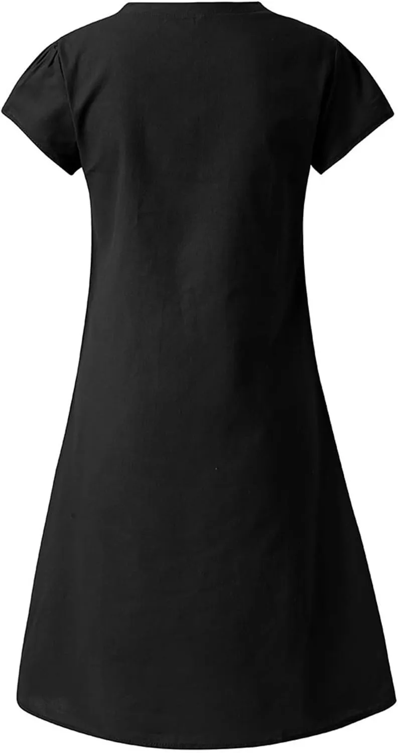 Womens Dresses Short Sleeve V Neck Cute Sun Dress T Shirts Knee Length Casual Dresses Fashion Plus Size Sundresses