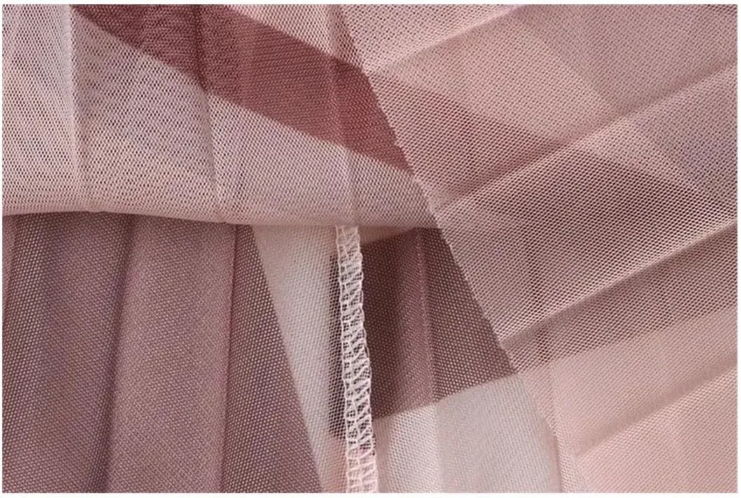 Women's Elastic High Waisted Contrasting Color Pleated A-Line Skirt Midi Mesh Tulle Skirt for Party Ball Gown