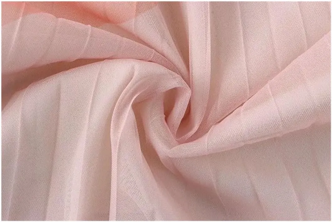 Women's Elastic High Waisted Contrasting Color Pleated A-Line Skirt Midi Mesh Tulle Skirt for Party Ball Gown