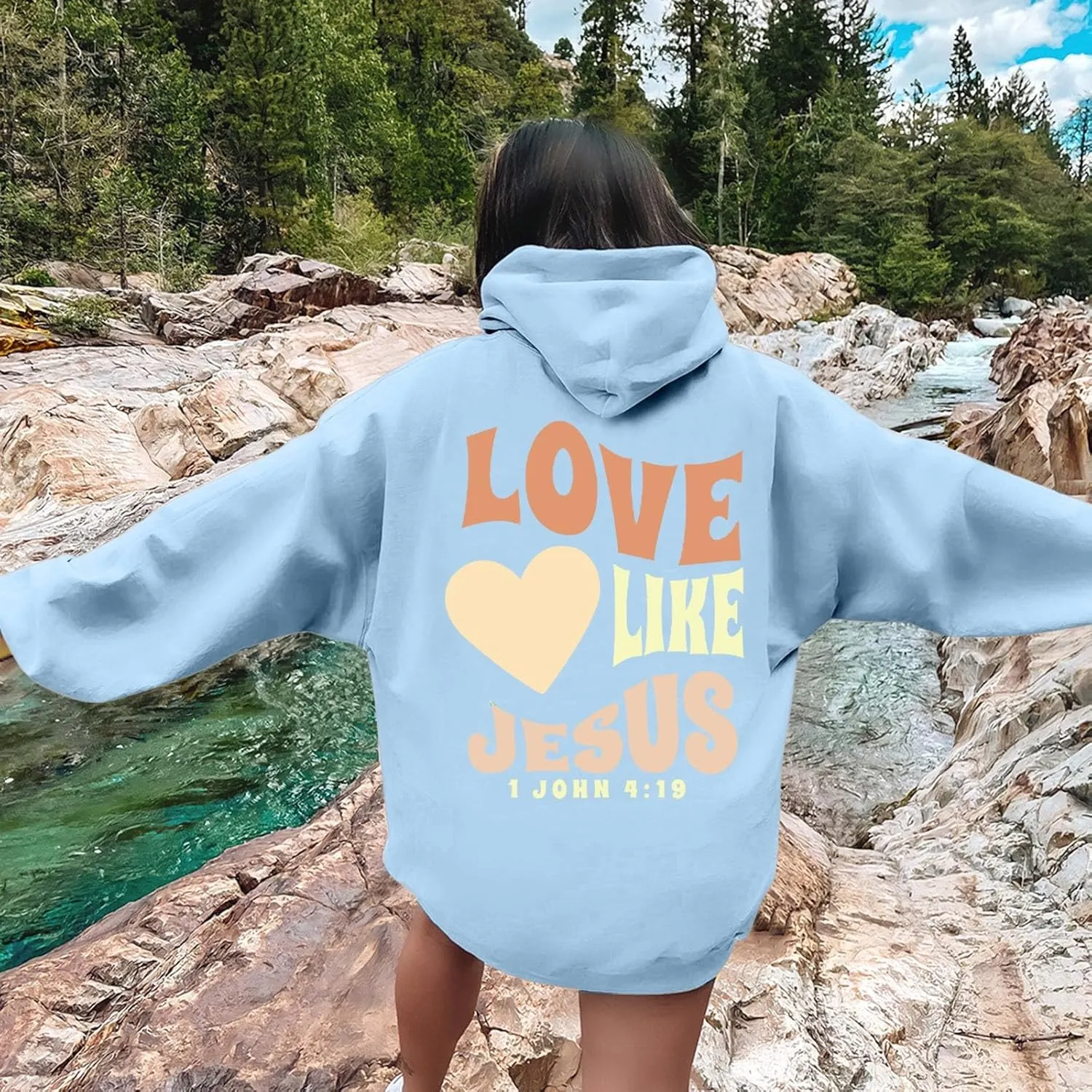 Womens Hoodie Casual Letter Graphic Print Long Sleeve Oversized Sweatshirt Tunic Tops Creweck Loose Tee T Shirts