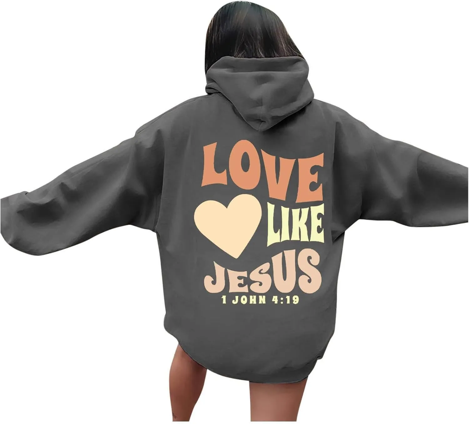 Womens Hoodie Casual Letter Graphic Print Long Sleeve Oversized Sweatshirt Tunic Tops Creweck Loose Tee T Shirts