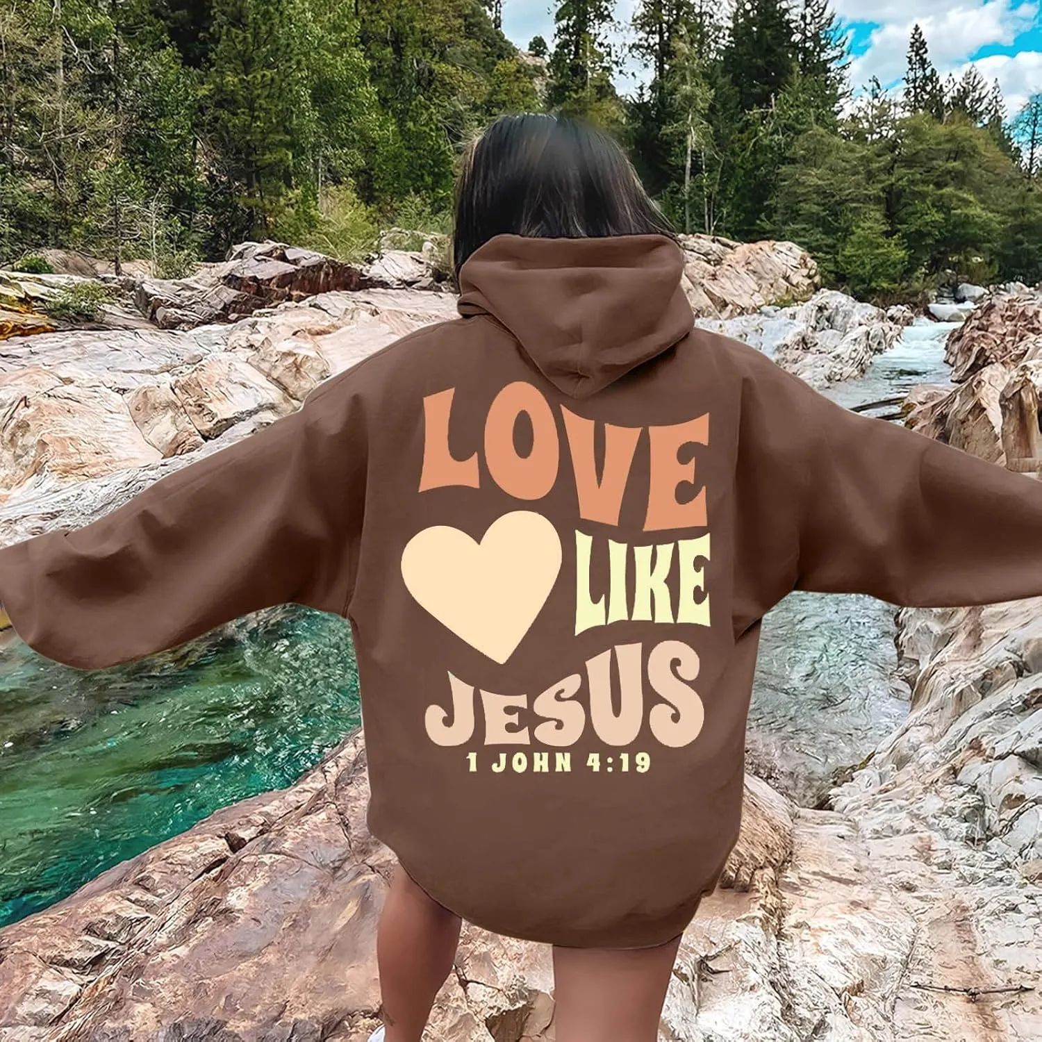 Womens Hoodie Casual Letter Graphic Print Long Sleeve Oversized Sweatshirt Tunic Tops Creweck Loose Tee T Shirts