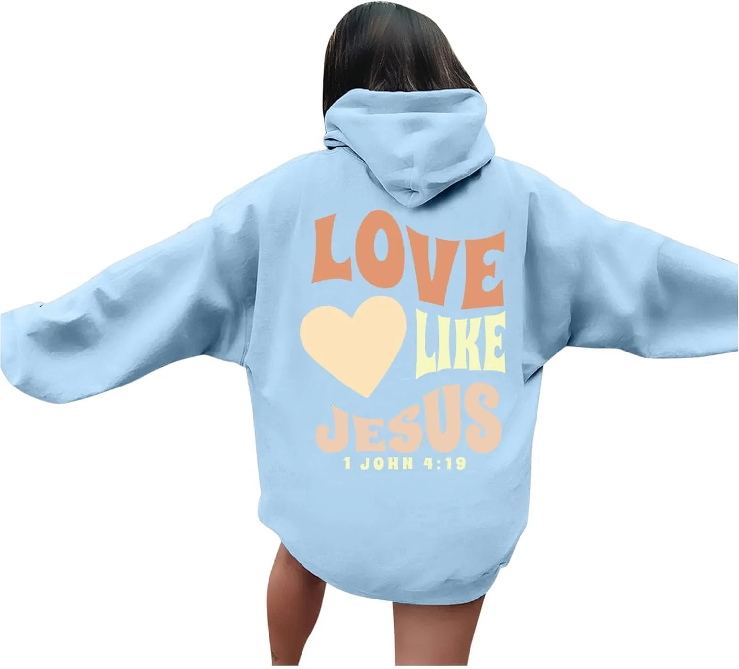 Womens Hoodie Casual Letter Graphic Print Long Sleeve Oversized Sweatshirt Tunic Tops Creweck Loose Tee T Shirts