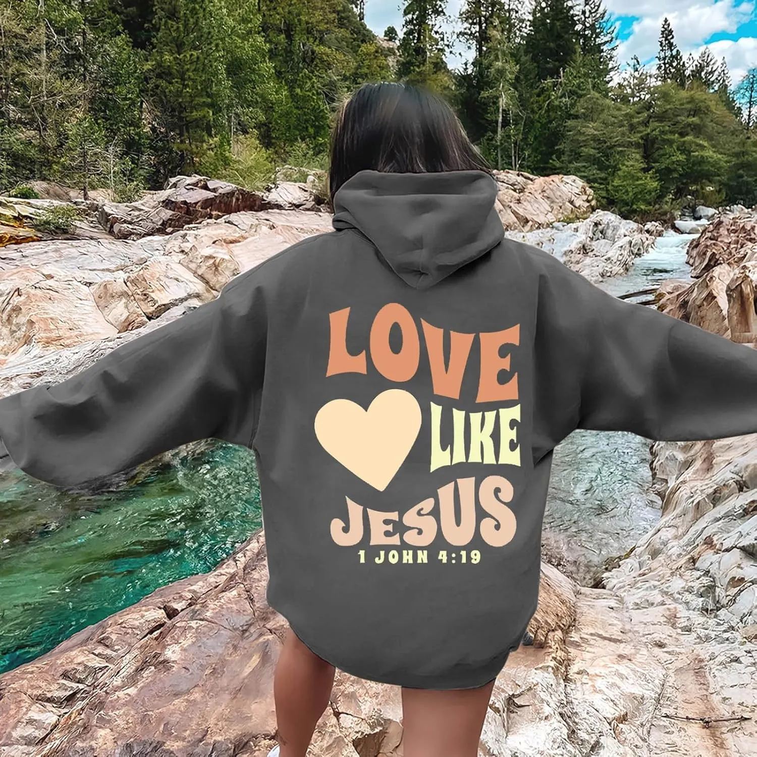 Womens Hoodie Casual Letter Graphic Print Long Sleeve Oversized Sweatshirt Tunic Tops Creweck Loose Tee T Shirts