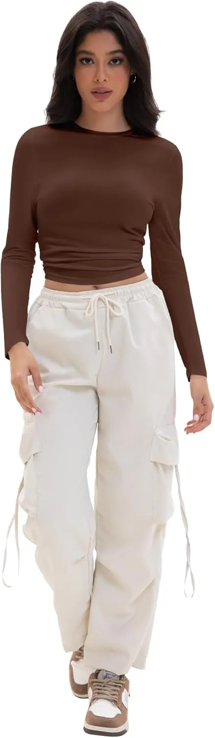 Womens Long Sleeve T Shirts Crew Neck Slim Fit Tops Solid Basic Tee Women Fall Winter Clothes