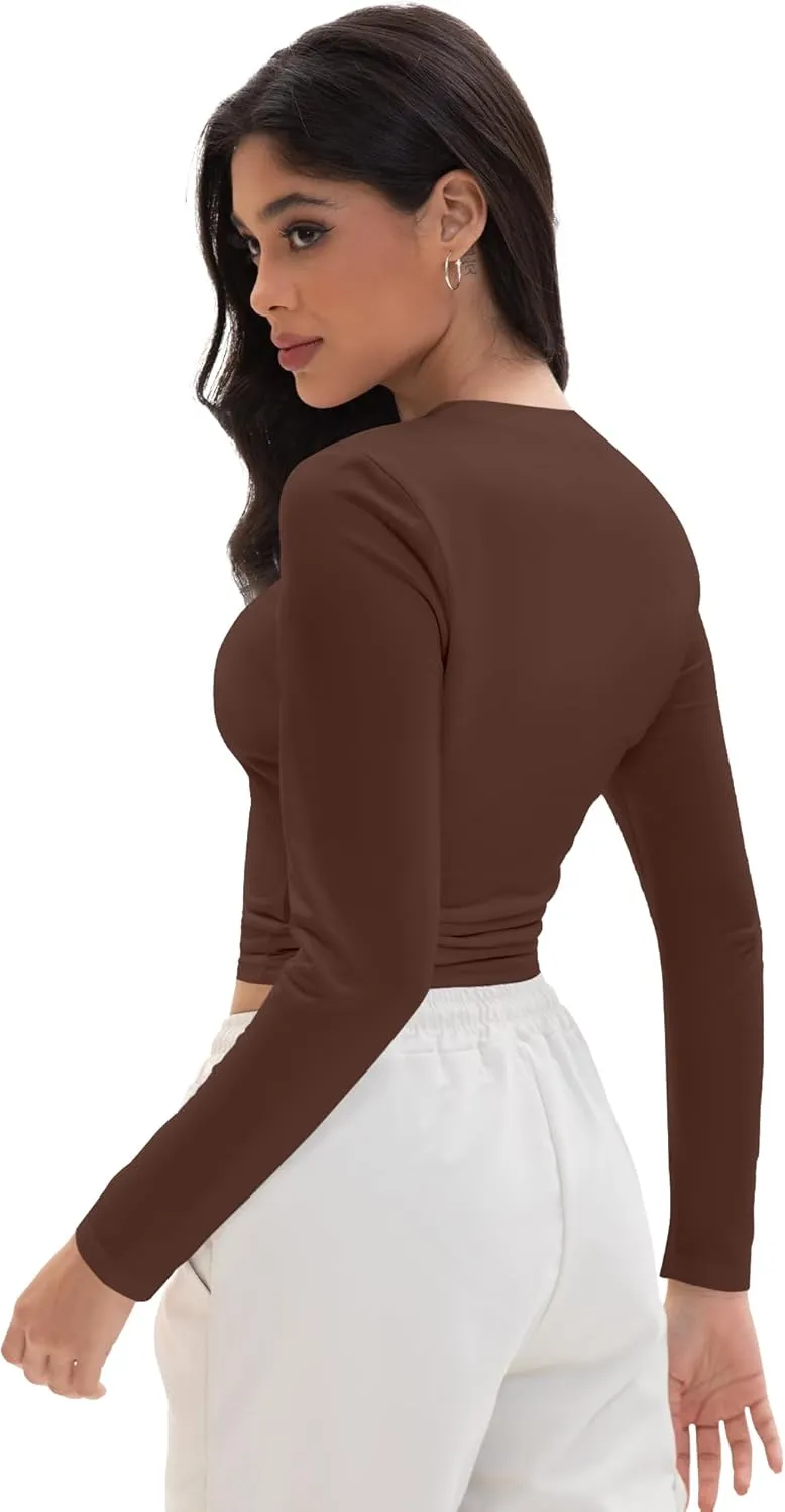 Womens Long Sleeve T Shirts Crew Neck Slim Fit Tops Solid Basic Tee Women Fall Winter Clothes