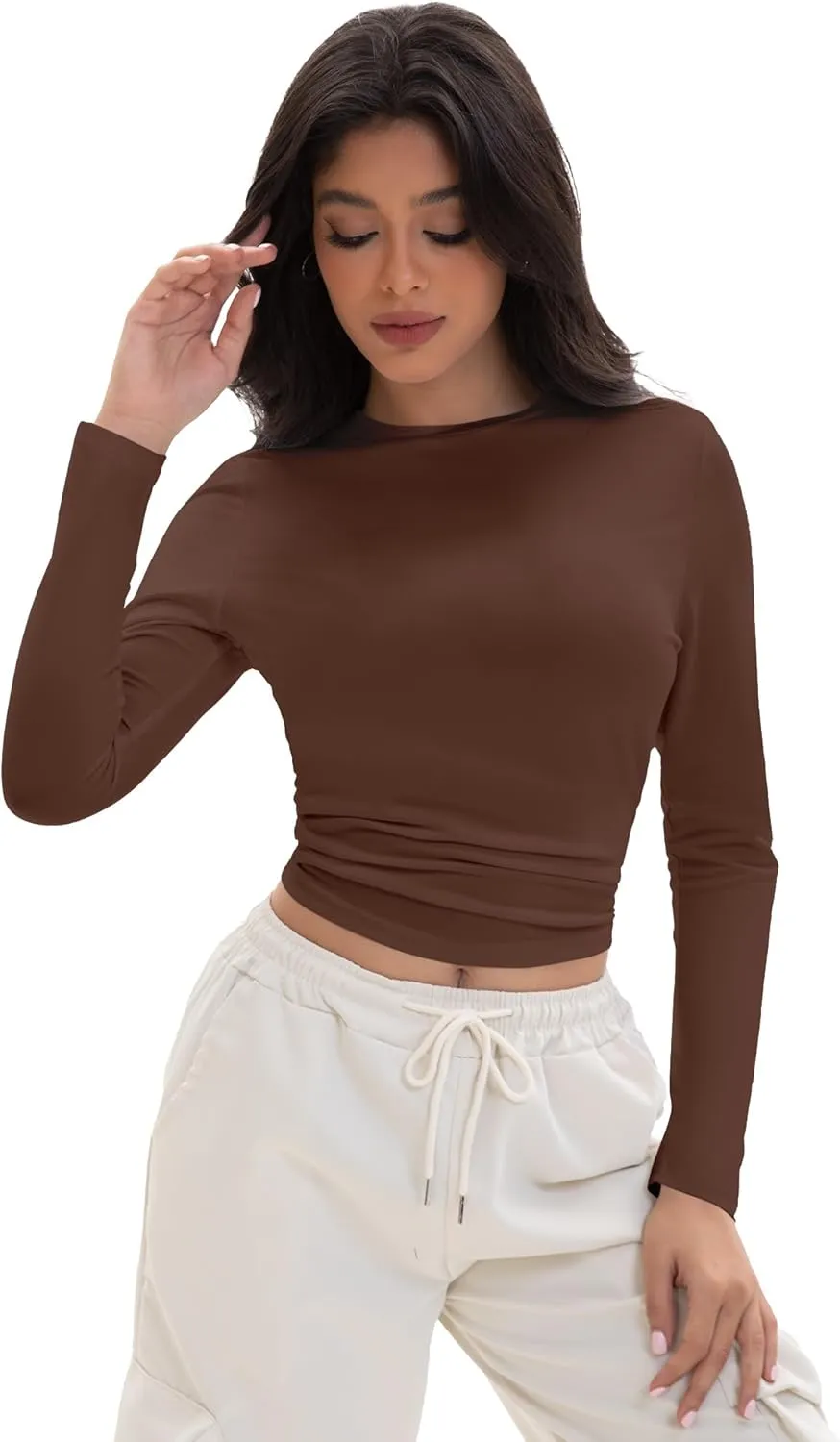 Womens Long Sleeve T Shirts Crew Neck Slim Fit Tops Solid Basic Tee Women Fall Winter Clothes