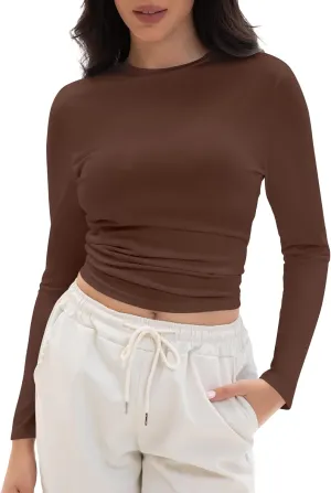 Womens Long Sleeve T Shirts Crew Neck Slim Fit Tops Solid Basic Tee Women Fall Winter Clothes