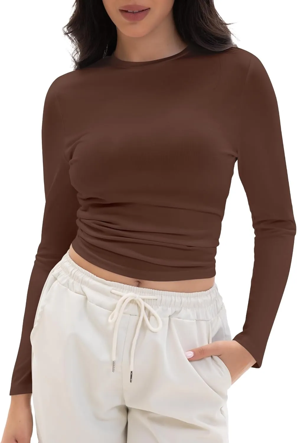 Womens Long Sleeve T Shirts Crew Neck Slim Fit Tops Solid Basic Tee Women Fall Winter Clothes