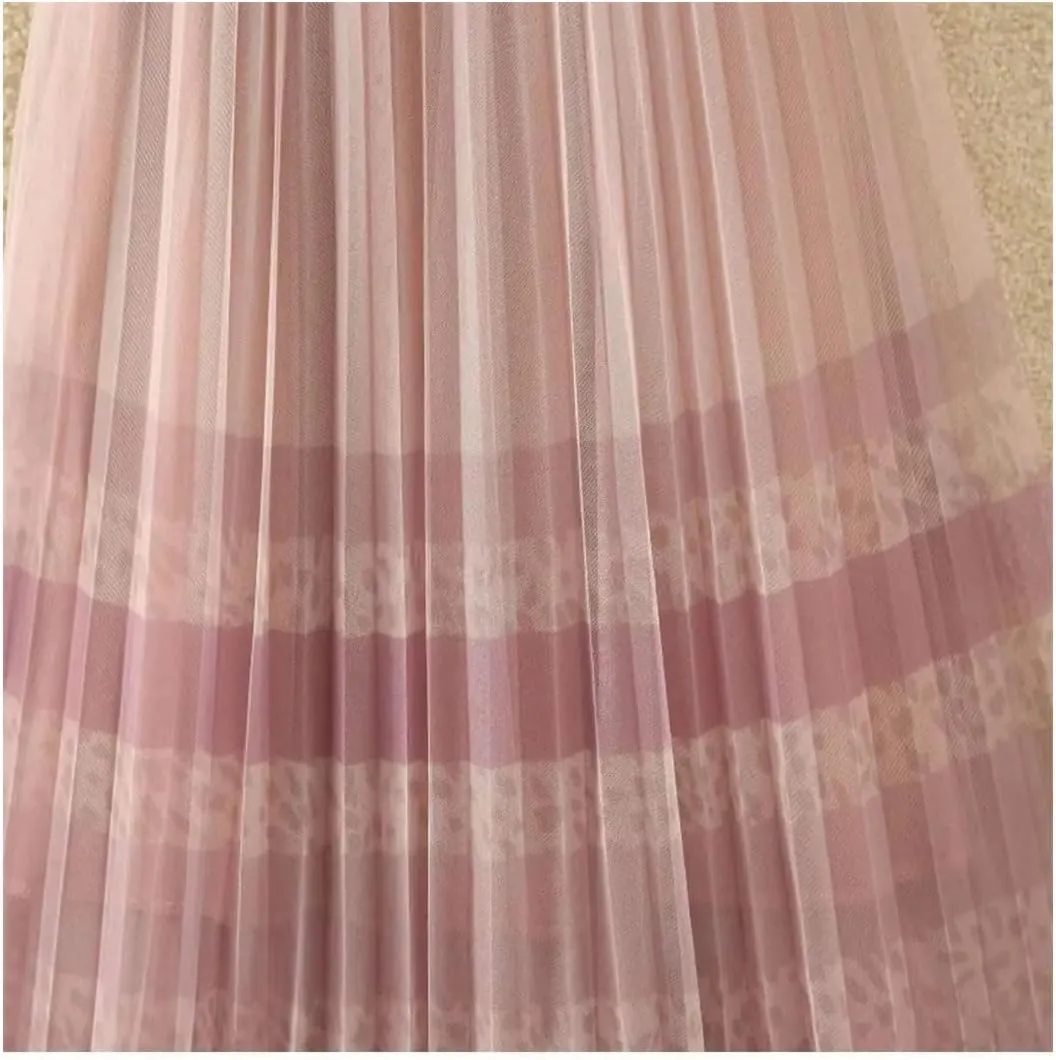 Women's Midi Mesh Tulle Pleated A-Line Skirts Elastic High Waist Skirts for Spring Summer Party Skirts