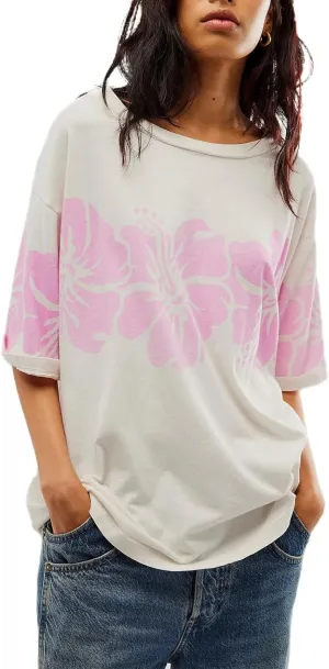 Womens Oversized Vintage Flower Graphic Tees Tops Y2k California Aesthetic Baggy T-Shirts Fruit Coastal Summer