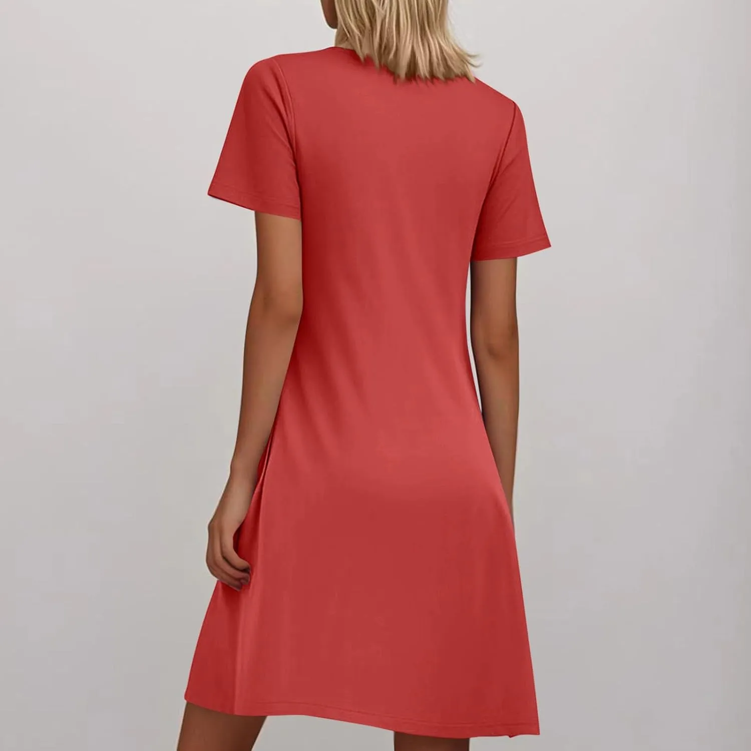 Women's Pleated Front Summer Dresses Casual Short Sleeve T Shirts Nightgowns Mini Comfy Sleep Dress with Pockets