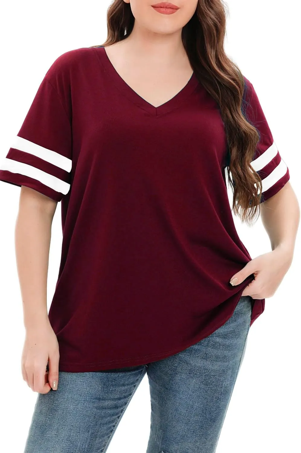 Womens Plus Size Tops Summer Short Sleeve Casual Loose Tunic V Neck Tee T Shirts 1X-5X