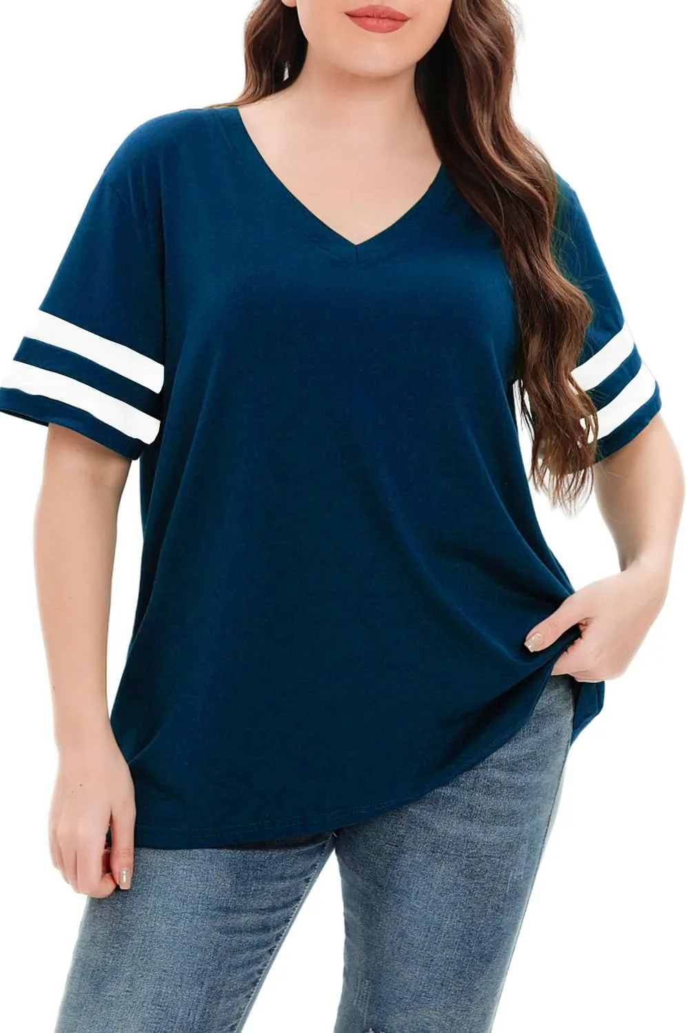 Womens Plus Size Tops Summer Short Sleeve Casual Loose Tunic V Neck Tee T Shirts 1X-5X