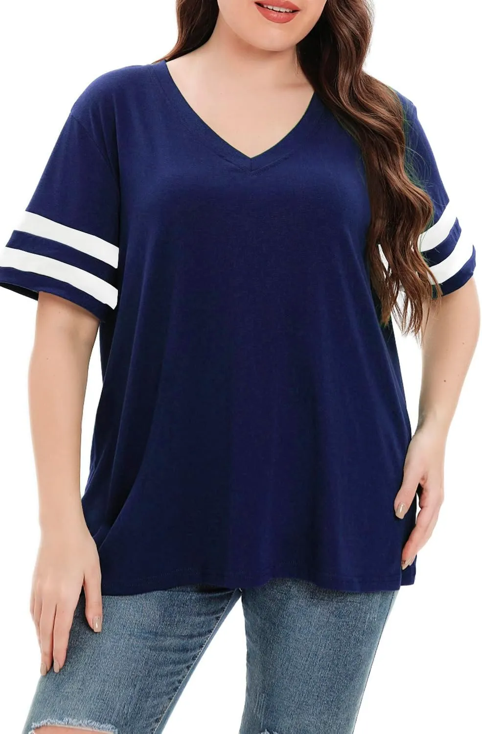 Womens Plus Size Tops Summer Short Sleeve Casual Loose Tunic V Neck Tee T Shirts 1X-5X