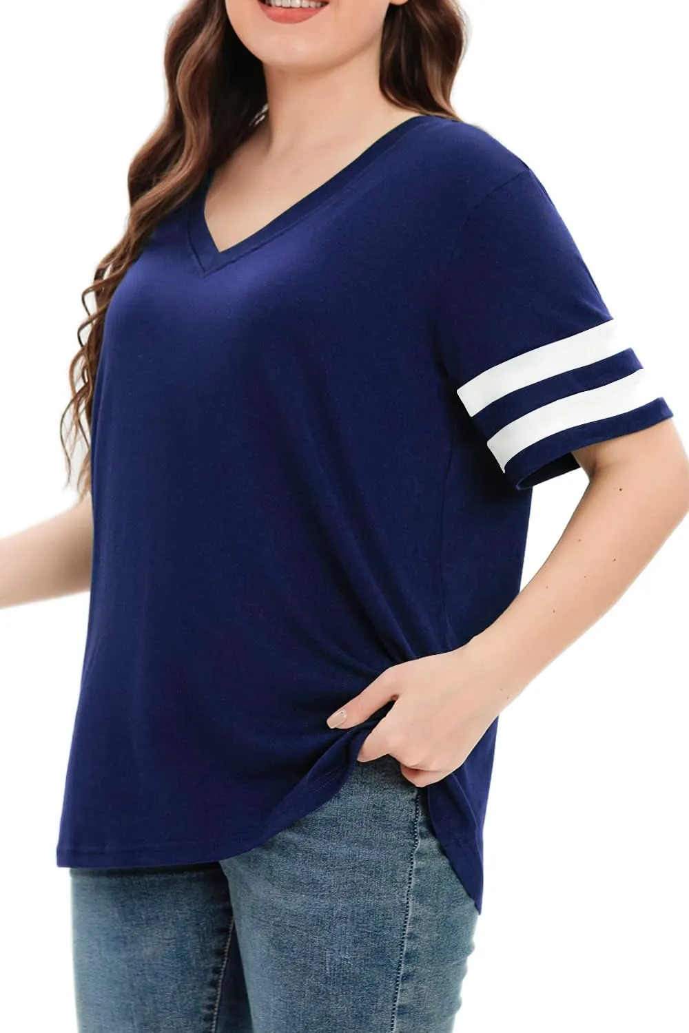 Womens Plus Size Tops Summer Short Sleeve Casual Loose Tunic V Neck Tee T Shirts 1X-5X
