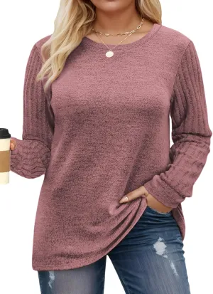 Womens-Plus-Size-Tops Trendy Long Sleeve T Shirts Dressy Lightweight Knit Sweaters Casual Loose Pullover Sweatshirts