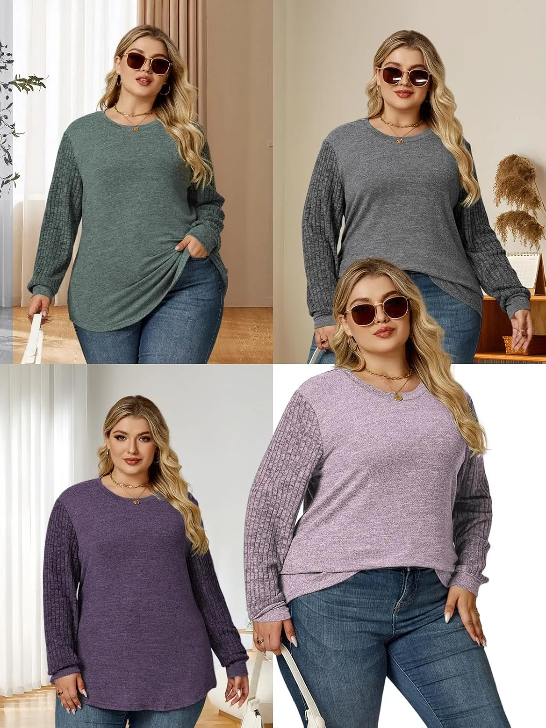 Womens-Plus-Size-Tops Trendy Long Sleeve T Shirts Dressy Lightweight Knit Sweaters Casual Loose Pullover Sweatshirts