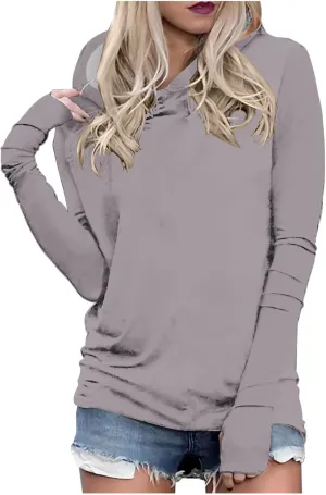 Womens Pullover Hoody Tops with Thumb Holes Plus Size Long Sleeve Fall Spring Shirts No Feece Not Sweatshirt Tops
