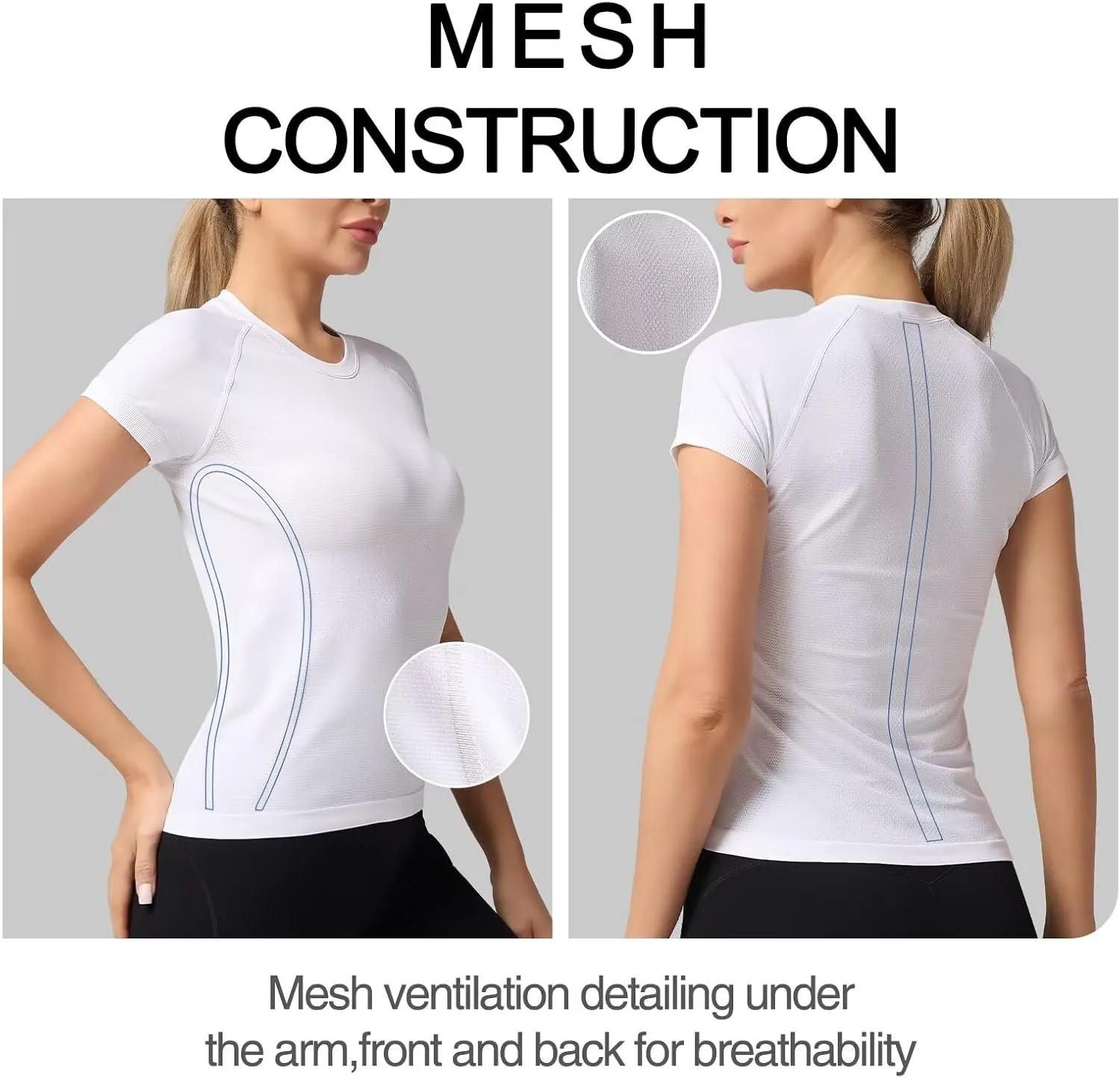 Women's Quick Dry Short Sleeve T-Shirts  Athletic Running, Workout, Yoga Tops, Seamless Sports Shirt,Slim Fit Tees