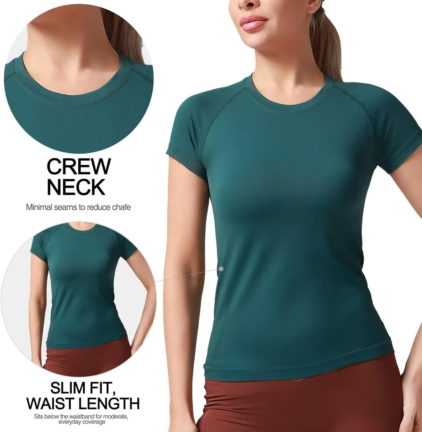 Women's Quick Dry Short Sleeve T-Shirts  Athletic Running, Workout, Yoga Tops, Seamless Sports Shirt,Slim Fit Tees