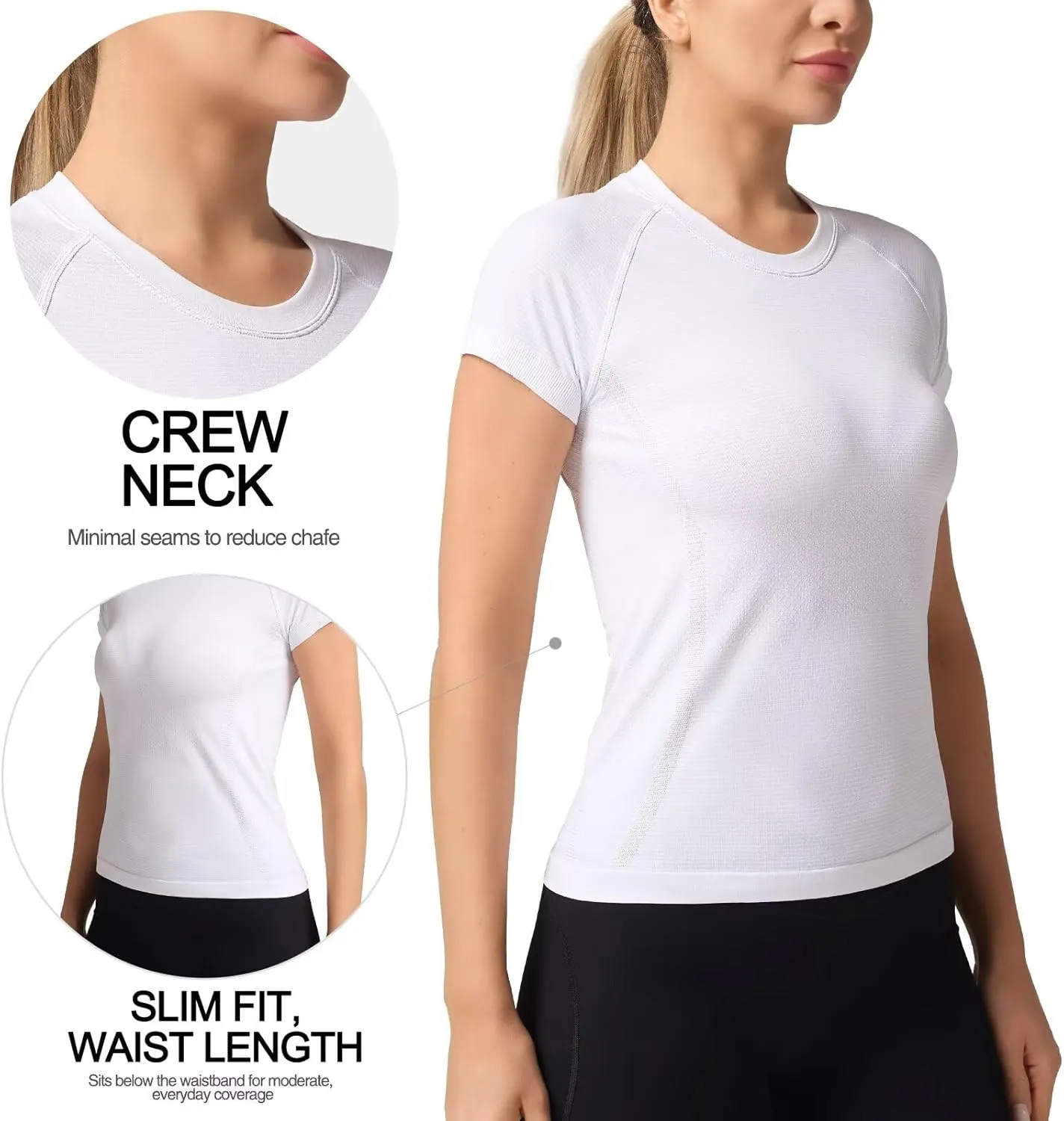 Women's Quick Dry Short Sleeve T-Shirts  Athletic Running, Workout, Yoga Tops, Seamless Sports Shirt,Slim Fit Tees