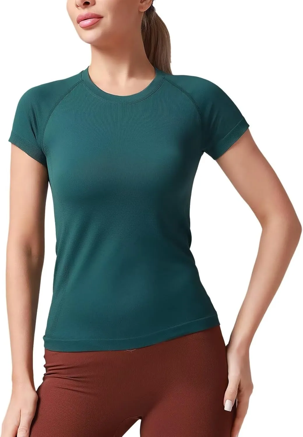 Women's Quick Dry Short Sleeve T-Shirts  Athletic Running, Workout, Yoga Tops, Seamless Sports Shirt,Slim Fit Tees