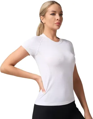 Women's Quick Dry Short Sleeve T-Shirts  Athletic Running, Workout, Yoga Tops, Seamless Sports Shirt,Slim Fit Tees