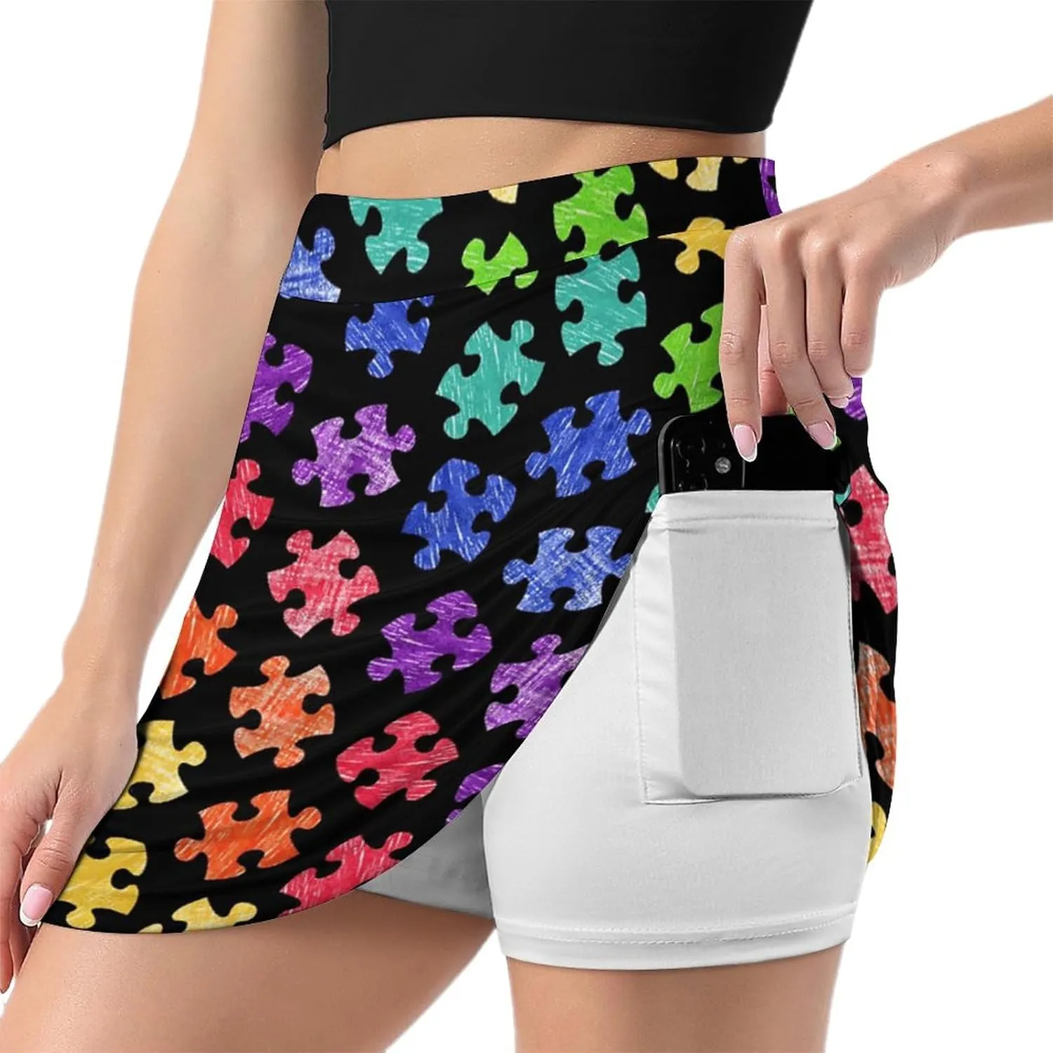 Women's Rainbow Love Heart Tennis Skirts with Pockets Inner Shorts, Athletic Golf Skort for Workout Sports