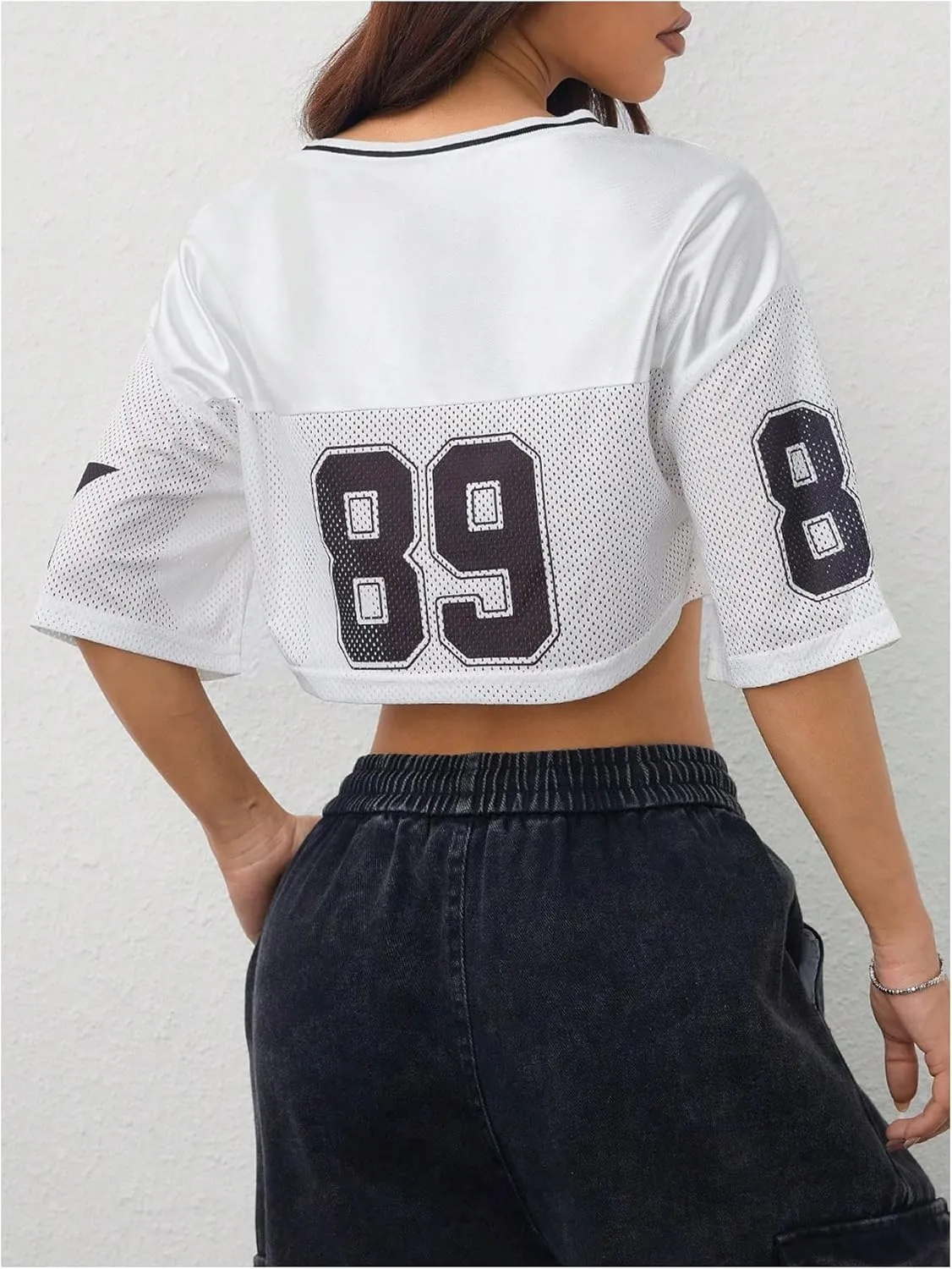 Women's Satin Jersey T Shirts V Neck Short Sleeve Football Graphic Tees Preppy Y2K Crop Tops