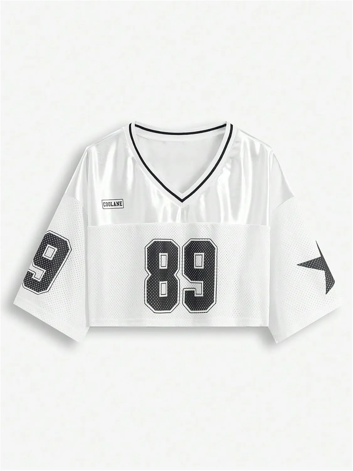 Women's Satin Jersey T Shirts V Neck Short Sleeve Football Graphic Tees Preppy Y2K Crop Tops
