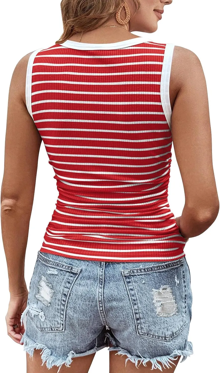 Womens Sleeveless Ribbed Tank Tops 2025 Summer Round Neck Slim Fit Top Casual T Shirts Clothes