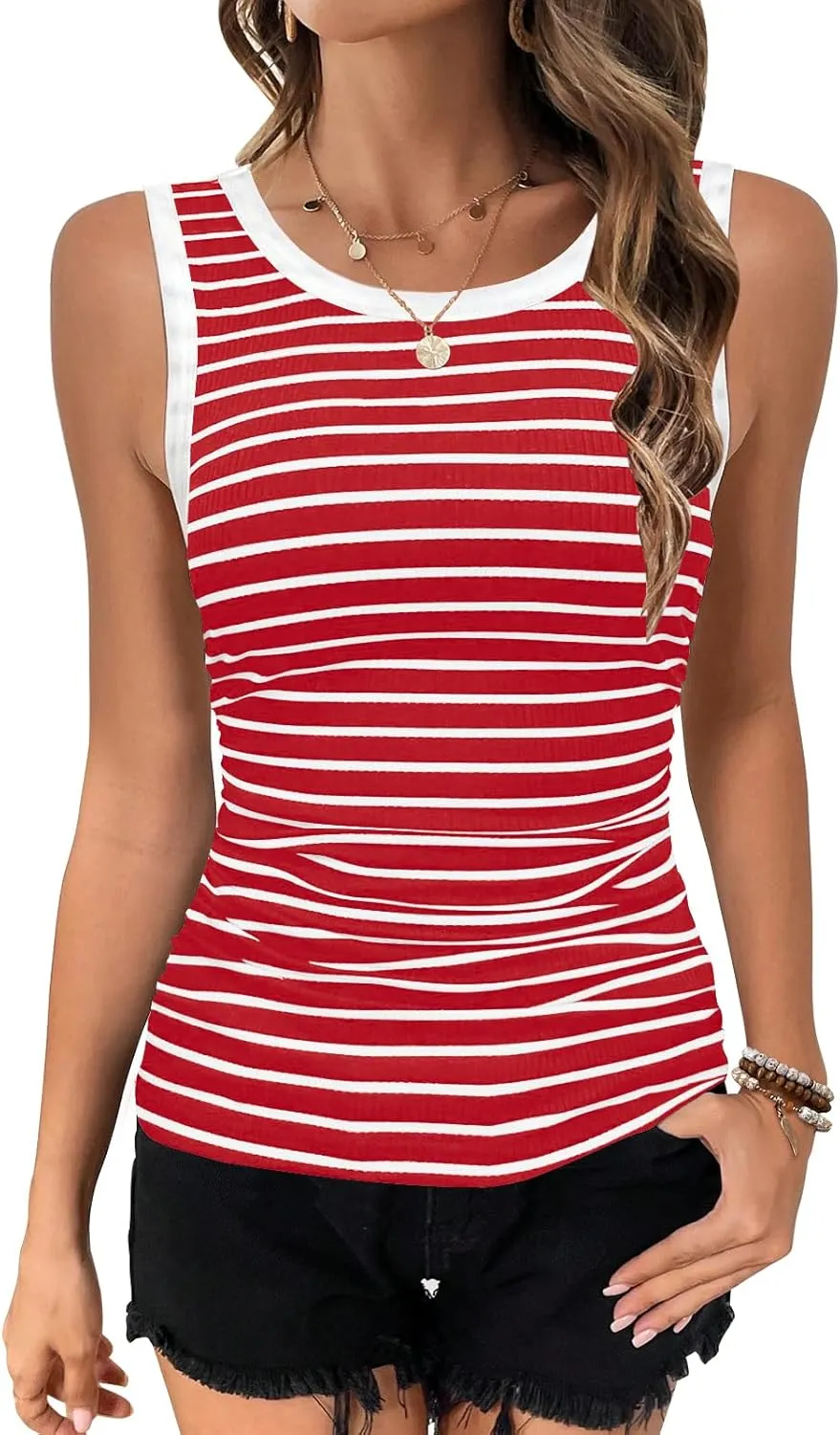 Womens Sleeveless Ribbed Tank Tops 2025 Summer Round Neck Slim Fit Top Casual T Shirts Clothes