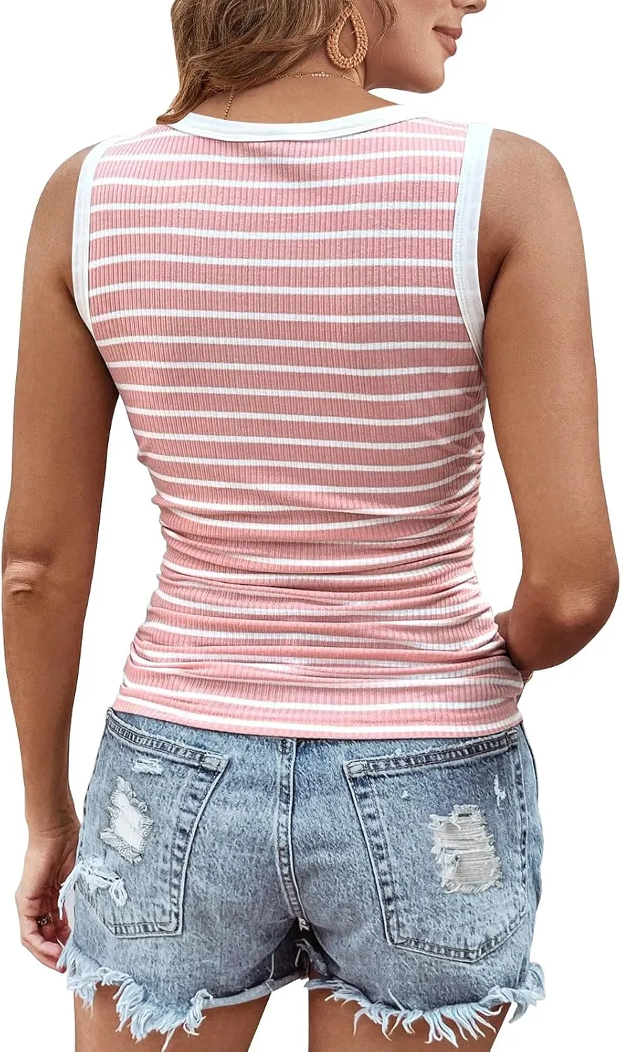 Womens Sleeveless Ribbed Tank Tops 2025 Summer Round Neck Slim Fit Top Casual T Shirts Clothes