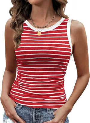 Womens Sleeveless Ribbed Tank Tops 2025 Summer Round Neck Slim Fit Top Casual T Shirts Clothes