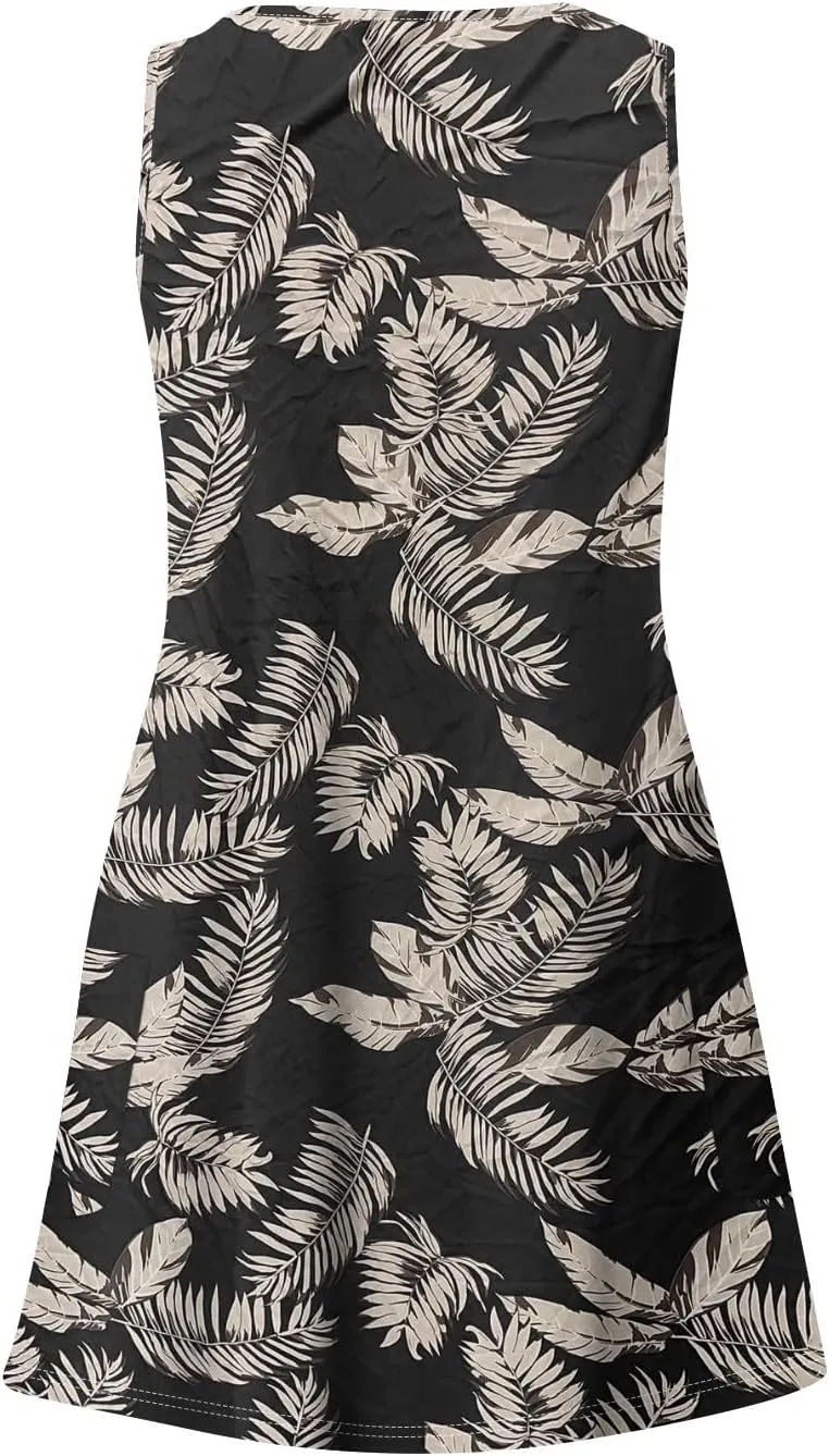 Women's Summer Casual Sundress Cute Tank Dresses Boho Beach Vacation V Neck Loose Dress with Pockets 2025 S-3XL