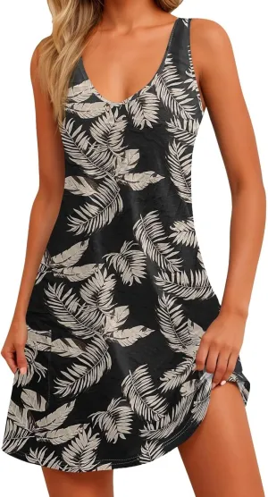Women's Summer Casual Sundress Cute Tank Dresses Boho Beach Vacation V Neck Loose Dress with Pockets 2025 S-3XL