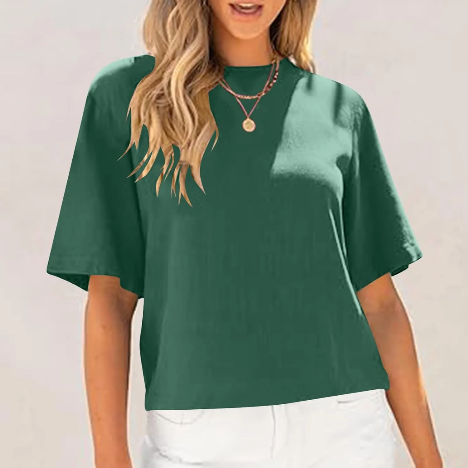 Womens Summer Short Sleeve Crop Tops Dressy Casual Loose Crew Neck T-Shirts Basic Athletic Yoga Running Tees