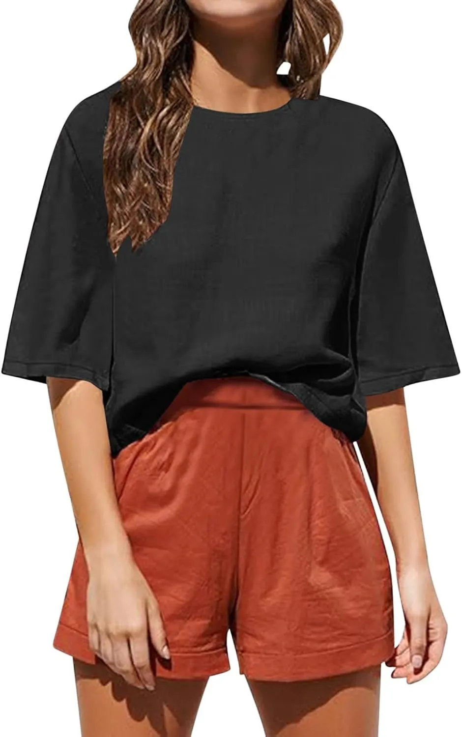 Womens Summer Short Sleeve Crop Tops Dressy Casual Loose Crew Neck T-Shirts Basic Athletic Yoga Running Tees