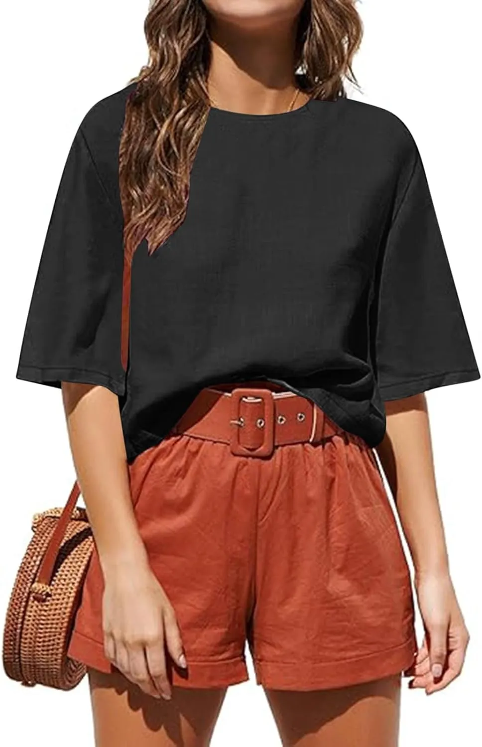 Womens Summer Short Sleeve Crop Tops Dressy Casual Loose Crew Neck T-Shirts Basic Athletic Yoga Running Tees