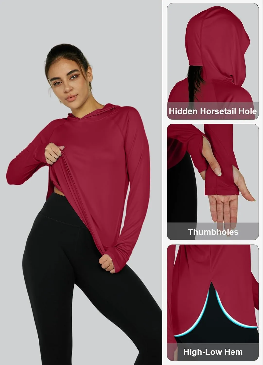 Women's Sun Protection Shirt UPF 50  Long Sleeve Hoodie UV SPF T-Shirts Rash Guard Hiking Quick Dry Lightweight