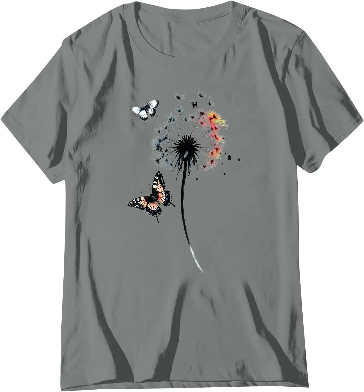Womens T Shirts Butterfly Flowers Graphic Tees Short Sleeve Summer Cute Vintage Crewneck Loose Boho Vacation Top