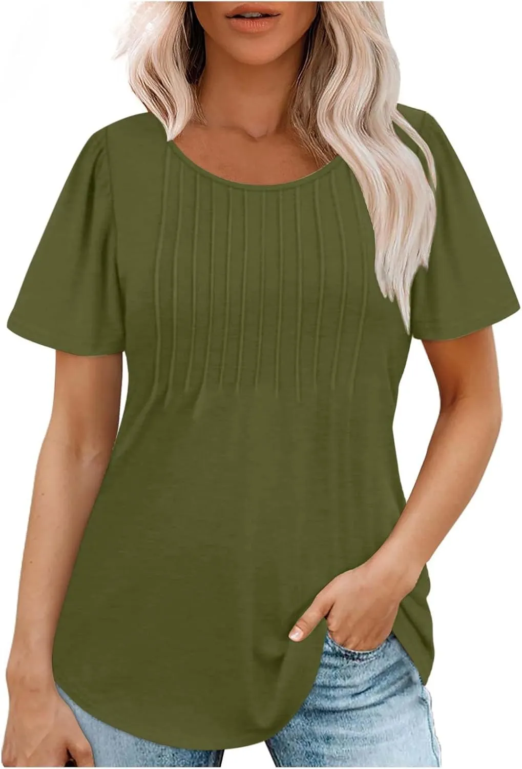 Womens Tops Short Sleeve Summer Casual T Shirts Crew Neck Solid Color Basic Tees Trendy Going Out Tunic