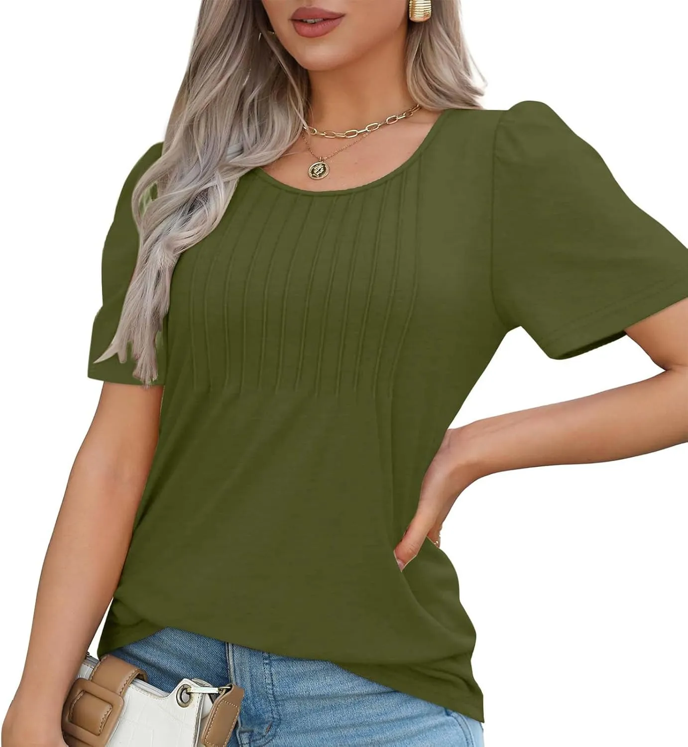 Womens Tops Short Sleeve Summer Casual T Shirts Crew Neck Solid Color Basic Tees Trendy Going Out Tunic