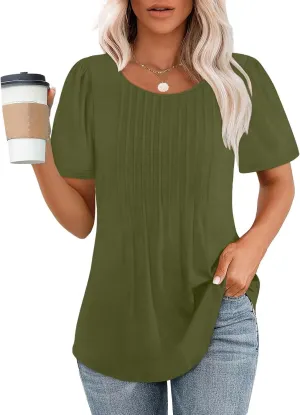 Womens Tops Short Sleeve Summer Casual T Shirts Crew Neck Solid Color Basic Tees Trendy Going Out Tunic