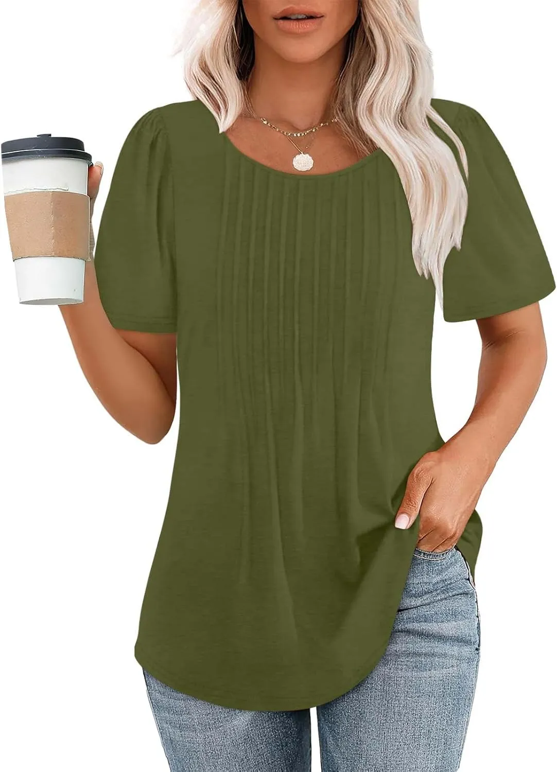 Womens Tops Short Sleeve Summer Casual T Shirts Crew Neck Solid Color Basic Tees Trendy Going Out Tunic