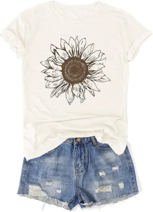 Womens Vintage Flowers T-Shirts Cute Floral Graphic Tees Wildflowers Cottagecore Tshirts Summer Casual Short Sleeve Tops