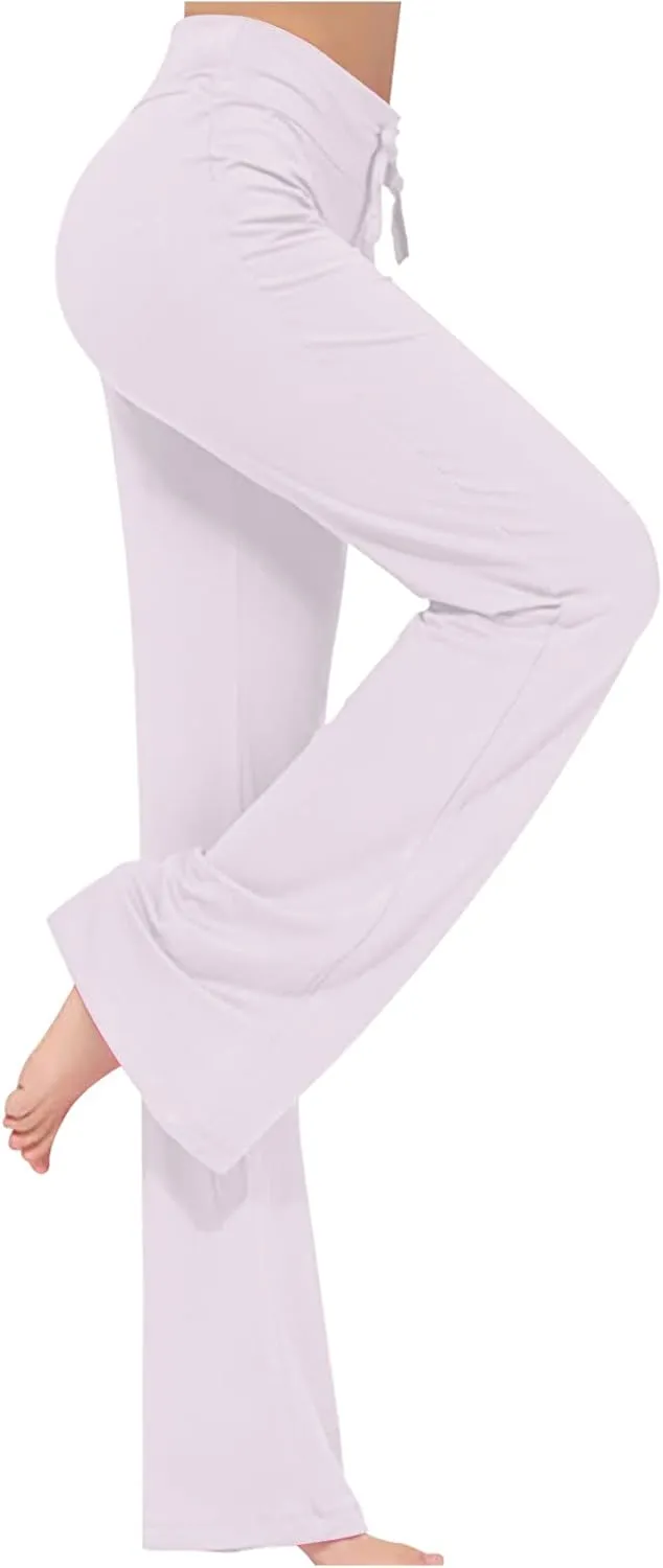 Women's Wide Leg Yoga Pants High Waist Drawstring Tummy Control Trousers Comfy Lounge Flare Pant Workout Leggings